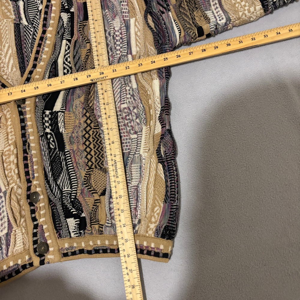 Vintage Tundra 3D Knit Cardigan Sweater Tan Black Multi Pattern 90s Style XL - Picture 2 of 4